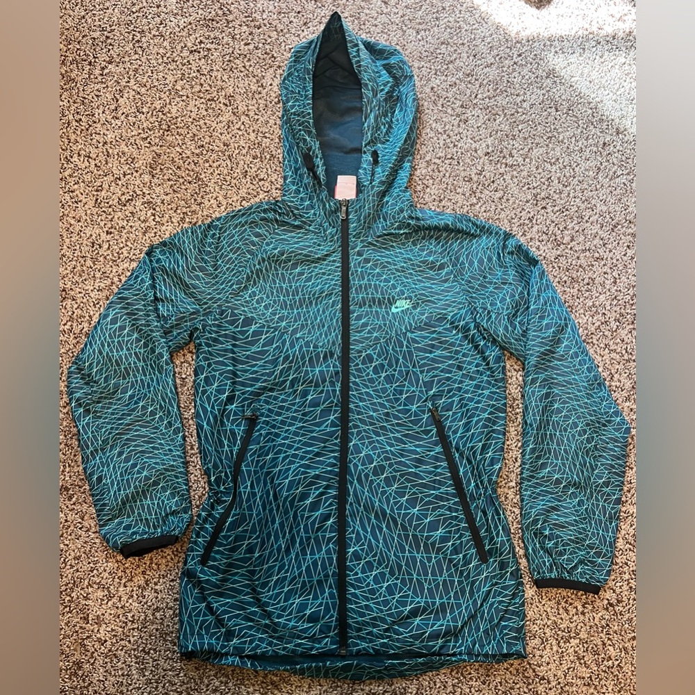 Nike Teal and Black Geometric Hooded Jacket